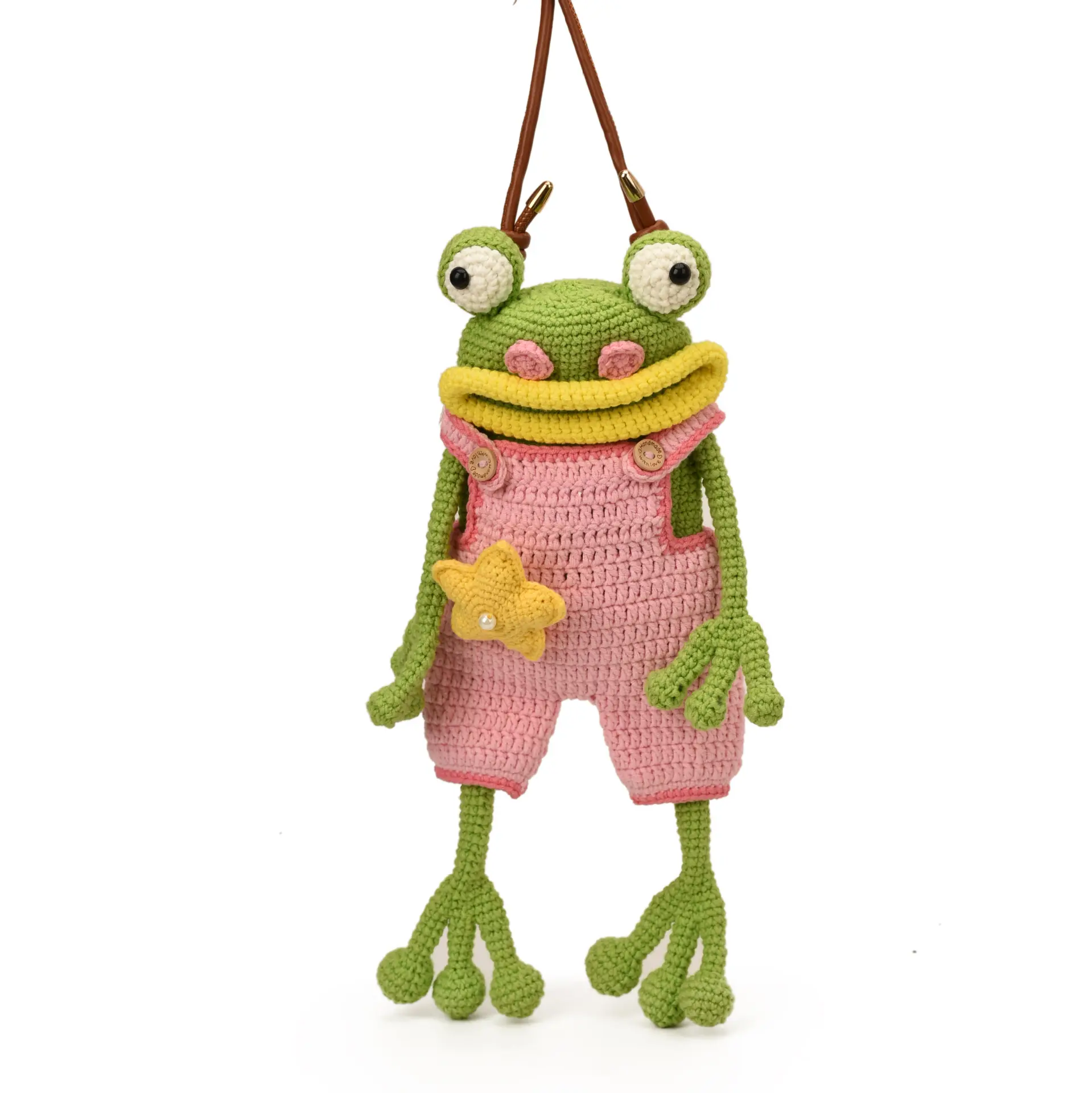 Hand-Knitted Frog Crossbody Purse with Leather Strap - No Assembly Needed Whimsical Animal Accessory for Women, Accessory for Whimsical Outfits, Funny Oddities Gift (Toys & Hobbies Collectible), Accessories