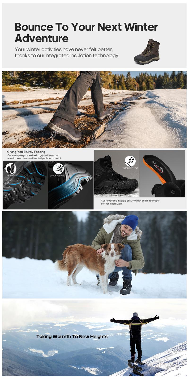 NORTIV8 Men's Waterproof Winter Shoes and Snow Boots with Durable Rubber Sole and Soft Lining for Winter Comfort and Safety - Leather