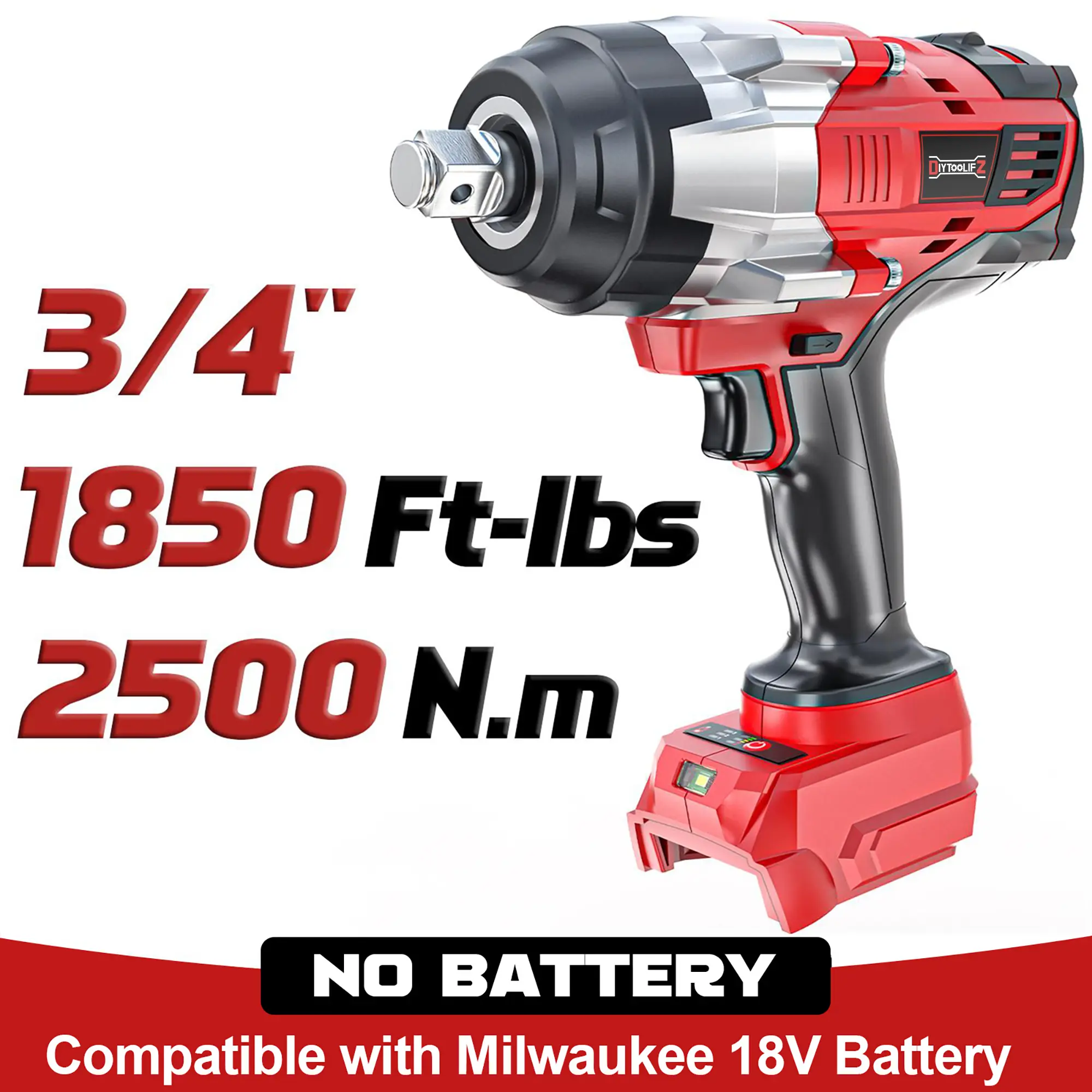 1850Ft-lbs (2500N.m)-3/4"Impact Wrench Compatible with Milwaukee 18V Battery (NO Battery!!!), Brushless Impact Gun 4-Speed with Auto-Stop Reverse for Car/Truck Heavy Duty backtoschool