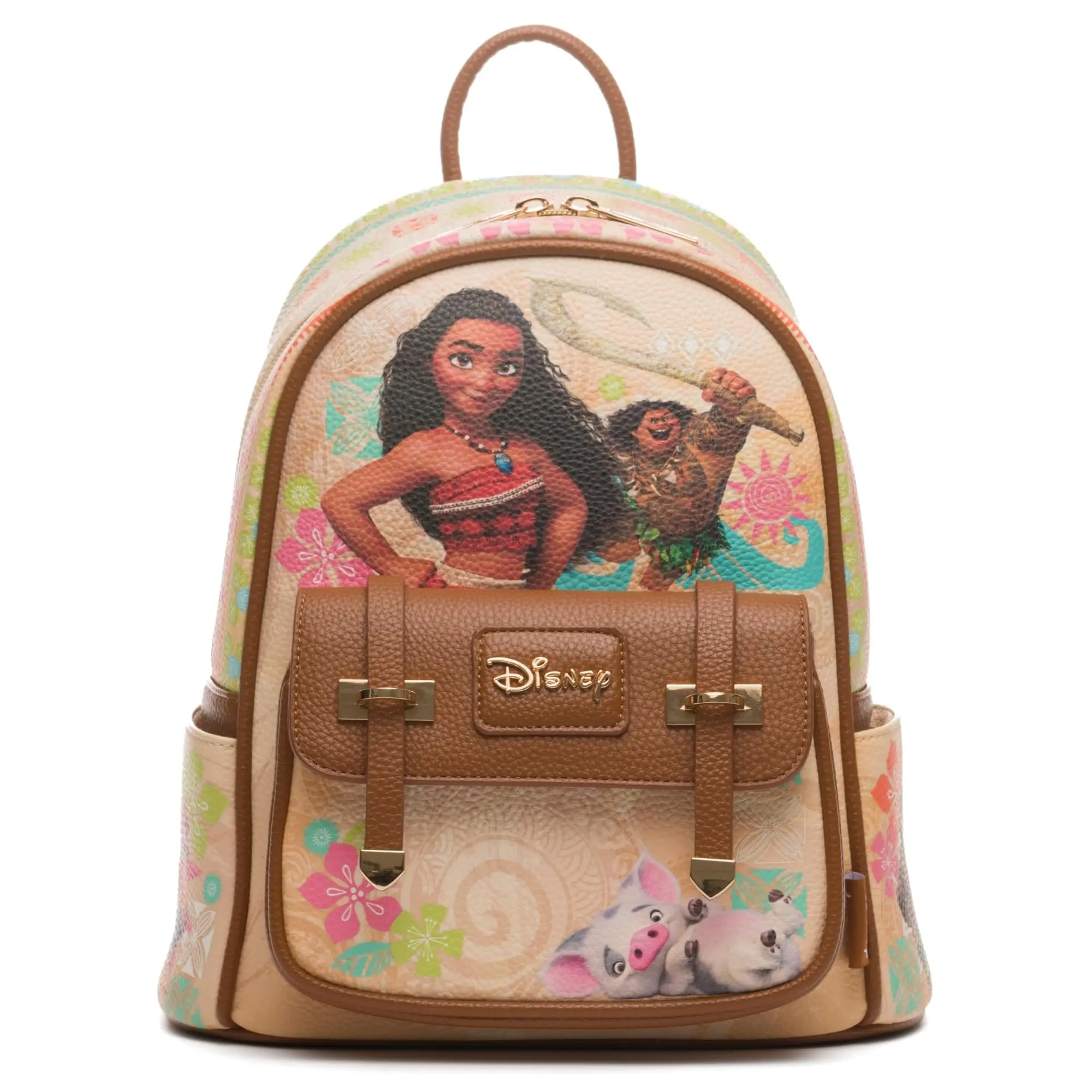 Disney Moana Mini Backpack, Making Waves 11" Faux Leather with Polynesian Print, Front Magnetic Pocket & Adjustable Straps