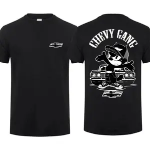 Chevy Gang Felix The Cat T-Shirt, Front & Back Print, Graphic Classic Car Gift, Muscle Car Lover, 100% Cotton, Made in USA