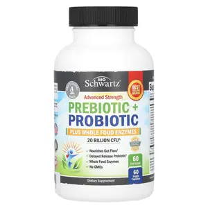 BioSchwartz Advanced Strength Prebiotic + Probiotic Plus Whole Food Enzymes, 20 Billion CFU, 60 Veggie Capsules