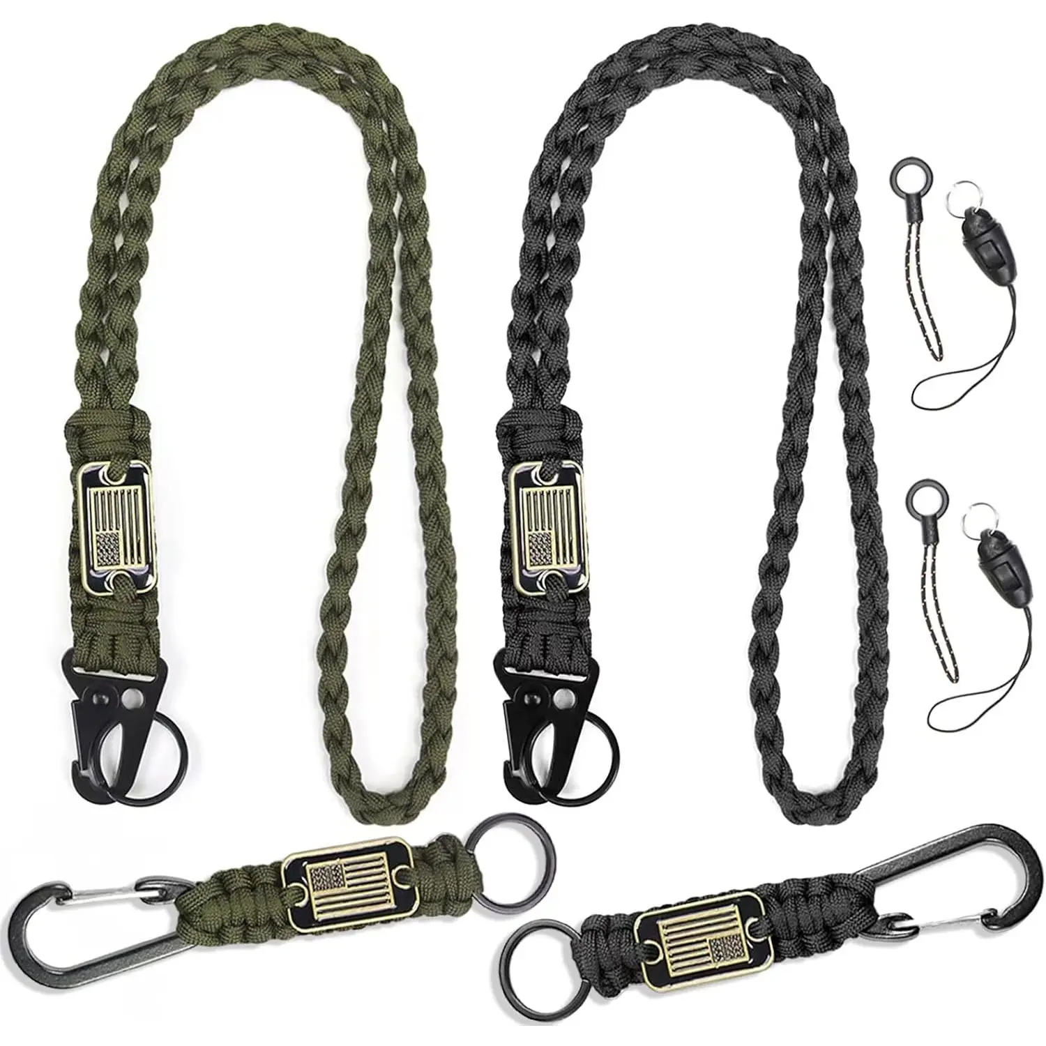2/4PCS Heavy Duty Paracord Lanyard  with  Flag, Braided key lanyard for  for men Long/Short