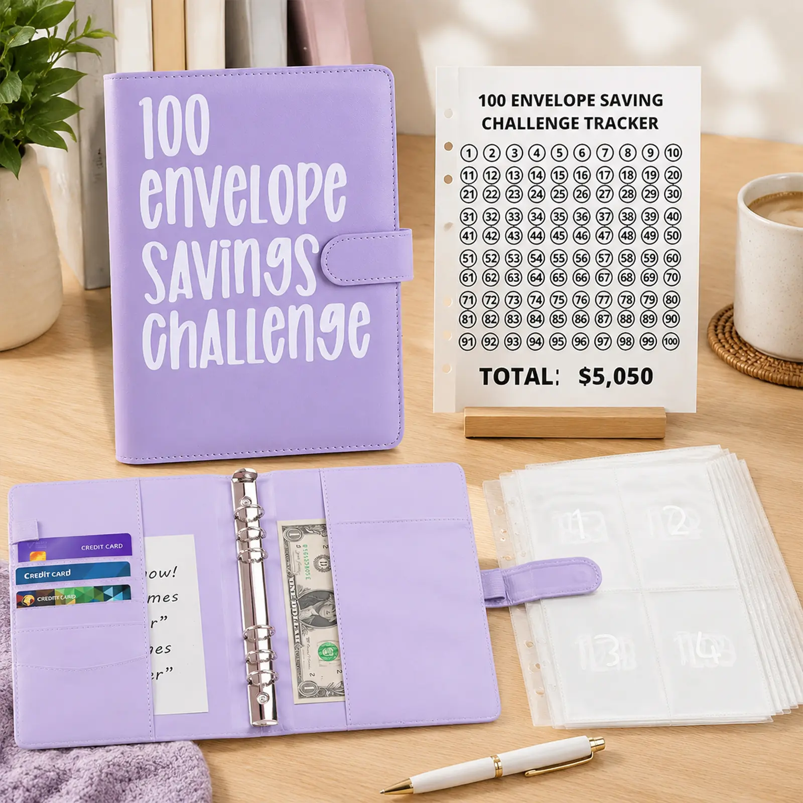 2026 New A5 Budget Binder Book - Budget Financial Planner, Envelope Savings Books with 100 Envelopes for 100-Day $5,050 Money Saving Challenge, Save Tracking Tool, Cute Stickers Included (Office Accounting Supplies), Stationery Supplies