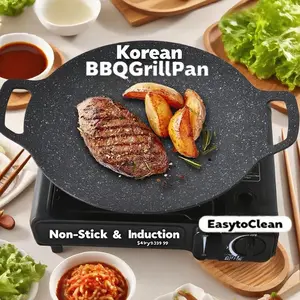 Korean Grill Pan,Non-Stick,Gas & Induction Compatible,Multi-Functional,Dual Handle Korean Grill Pan,Family Gatherings,Food-Grade,Easy-to-Clean,Hanging-Design Korean Grill Pan,Indoor Smokeless,Family-Size,Mini Korean Grill Pan for Single Use