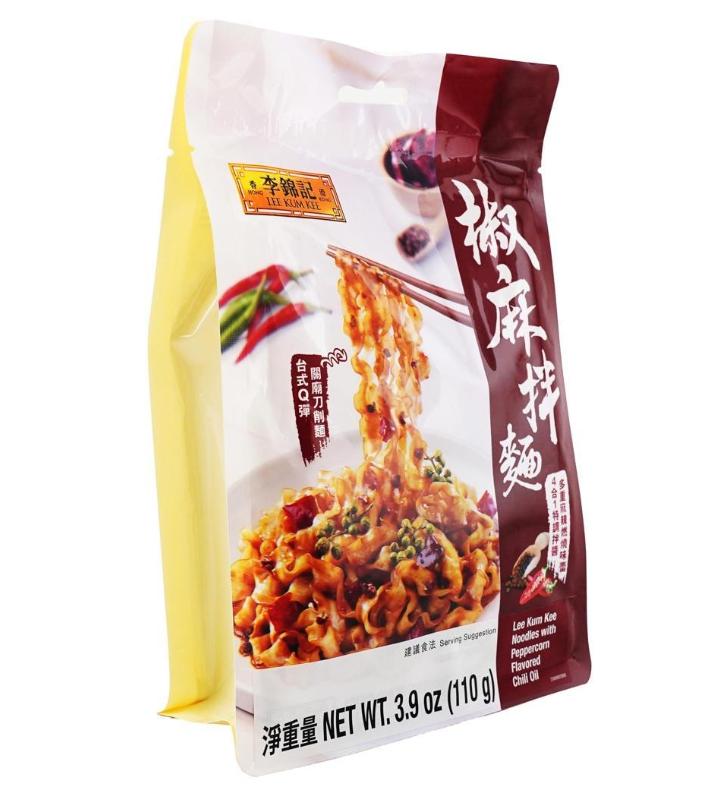 LEE KUM KEE Noodles With Peppercorn Flavored Chili Oil 3.9 oz Spicy Refreshing Taiwanese Sun-Dried Knife-Cut Noodles with Scallion Oil & Mushroom Powder