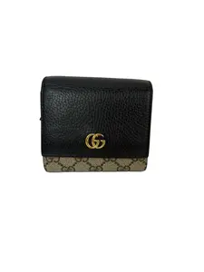 Pre-owned GUCCI Leather Small Leather Goods GG Supreme Compact Black Wallet