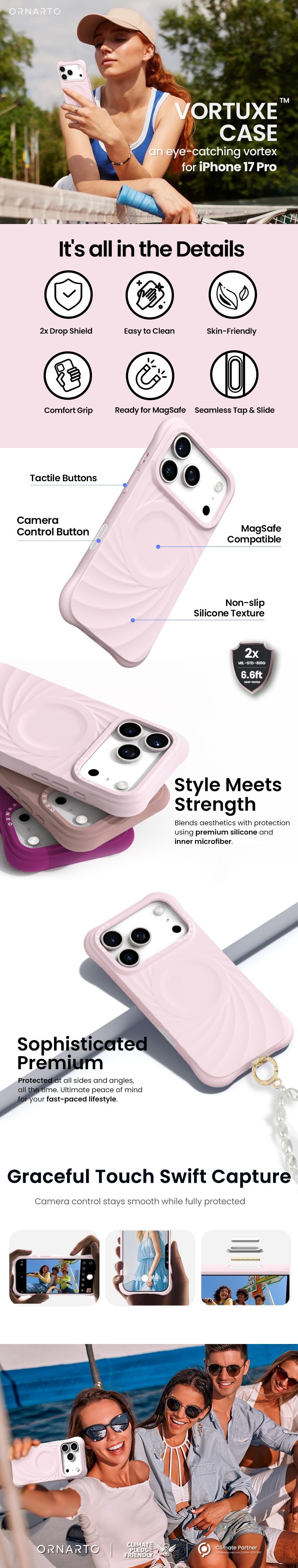 ORNARTO Vortuxe for iPhone 17 Series Case | 2X MIL-STD Drop Protection | Compatible with MagSafe | Sleek Aesthetic Liquid Silicone Phone Cover