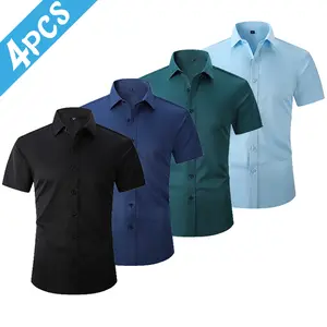 Men’s 4-Pack Summer Fashion Versatile Short-Sleeve Shirts – Wrinkle-Resistant & No-Iron, Lightweight Design, Durable Fabric, Perfect for Work and Weekend Outfits