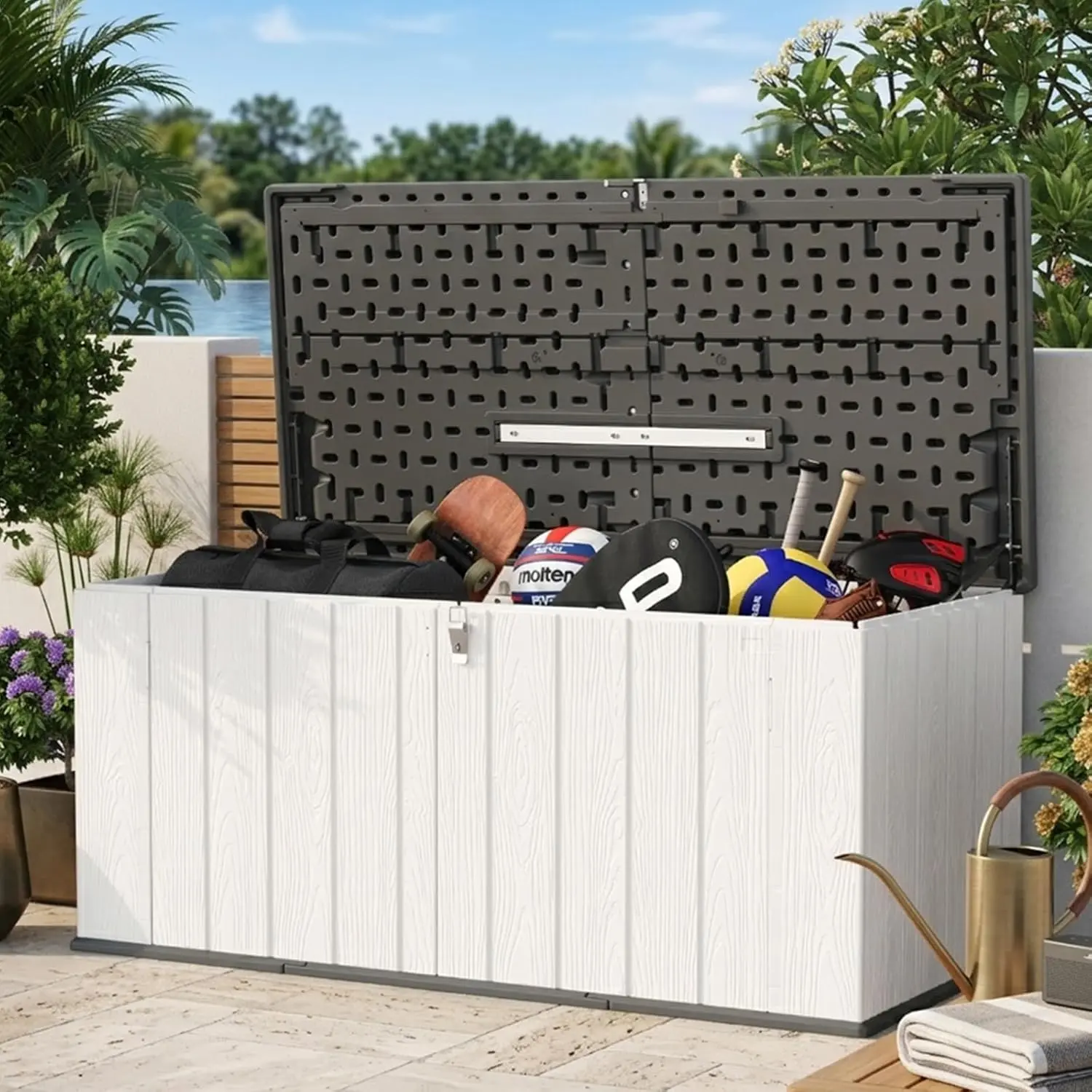 Jolydale 160 Gallon Outdoor Storage Box - 21 Cu.ft HDPE Waterproof Deck Box, Lockable & Spring-Assisted Lid for Patio Garden Pool Cushions