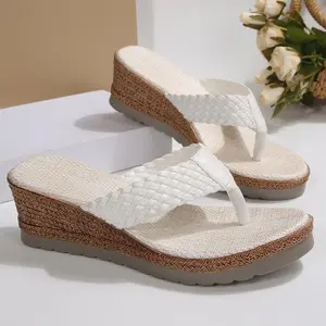 Braided Design Wedge Thong Sandals for Women Lightweight Flip-flops Platform Beach Shoes Springfresh
