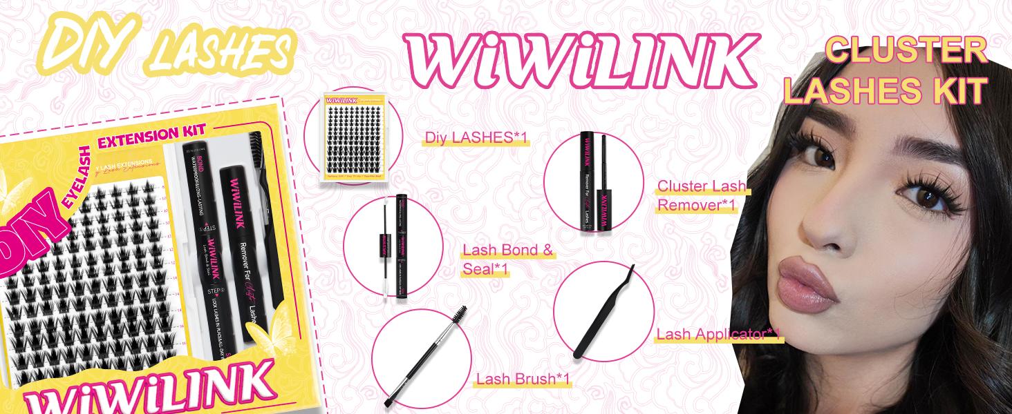 WiWiLink Sunset Wanna Be Freya Manga Lashes Cluster C D Curl DIY Lash Extension Kit and Lash Clusters 8-18mm with Bond Seal and Remover - Ultra-Thin Transparent Bands, Lash Magic Anime False Lash Extension Kit Makeup Cosmetic Makeup Individual Eyelash
