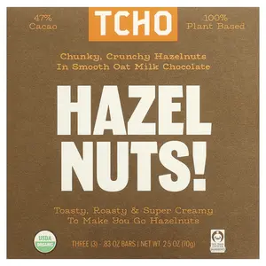 TCHO Hazel Nuts, Smooth Oat Milk Chocolate, 47% Cacao, 3 Bars, 0.83 oz Each