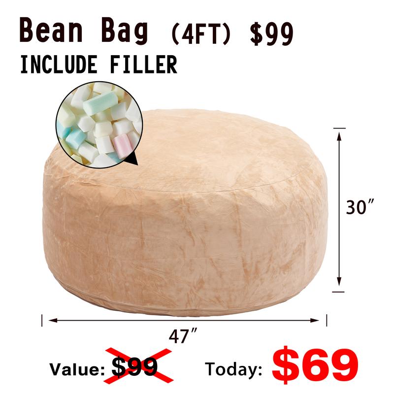 3FT/4FT bean bag Lazy sofa beanbag Chair USA Ship Free High-Rebound Memory Foam Furniture Soft flannel fabric