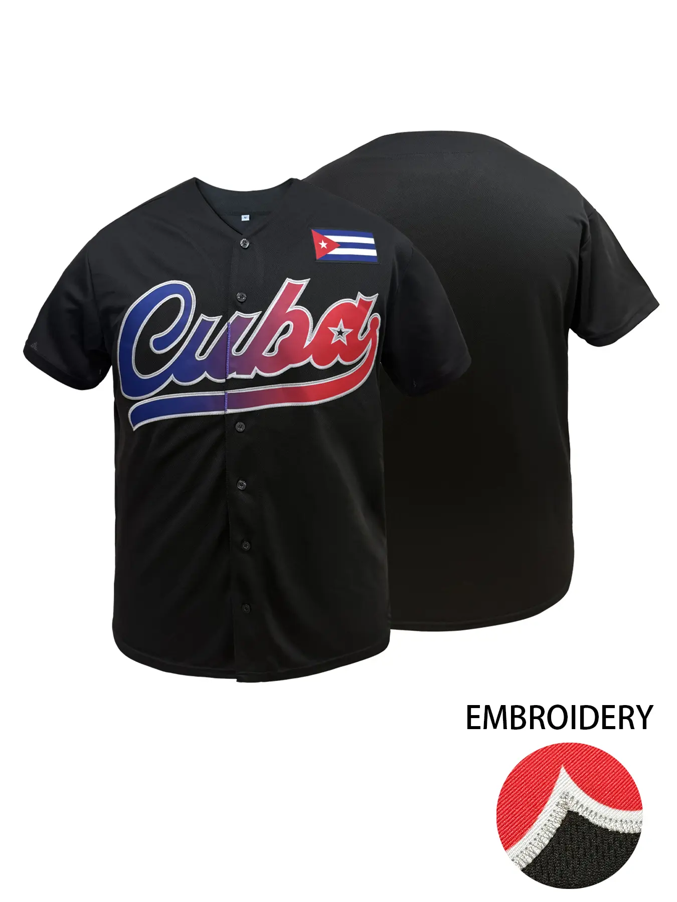 Cuba Baseball Shirt, Casual Short Sleeve V Neck, Breathable Embroidered Jersey Tee, Perfect for Outdoor Sports & Daily Wear, Jersey Shirts, Outdoor Sports Top, Sportswear for Summer, Embroidery Sportswear, Unisex, All Seasons