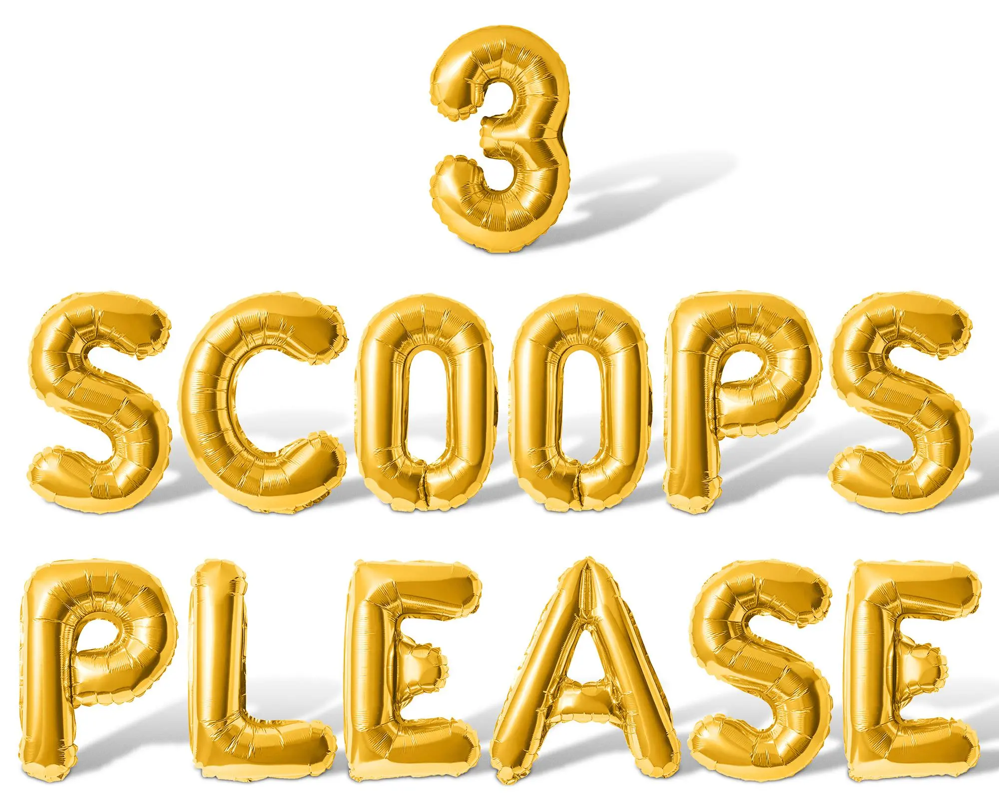 Letter Balloons - 3 SCOOPS PLEASE 16" Inch Alphabet Letters Foil Mylar Balloon 3rd Birthday Party Banner