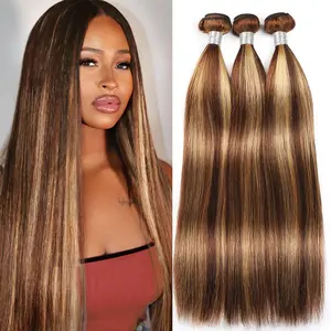 ALI LOVE Highlight Hair Bundles for Sew in P4/27 Straight Quick Weave Bundles Brazilian Human Hair Highlight Honey Blonde Bundles For Women