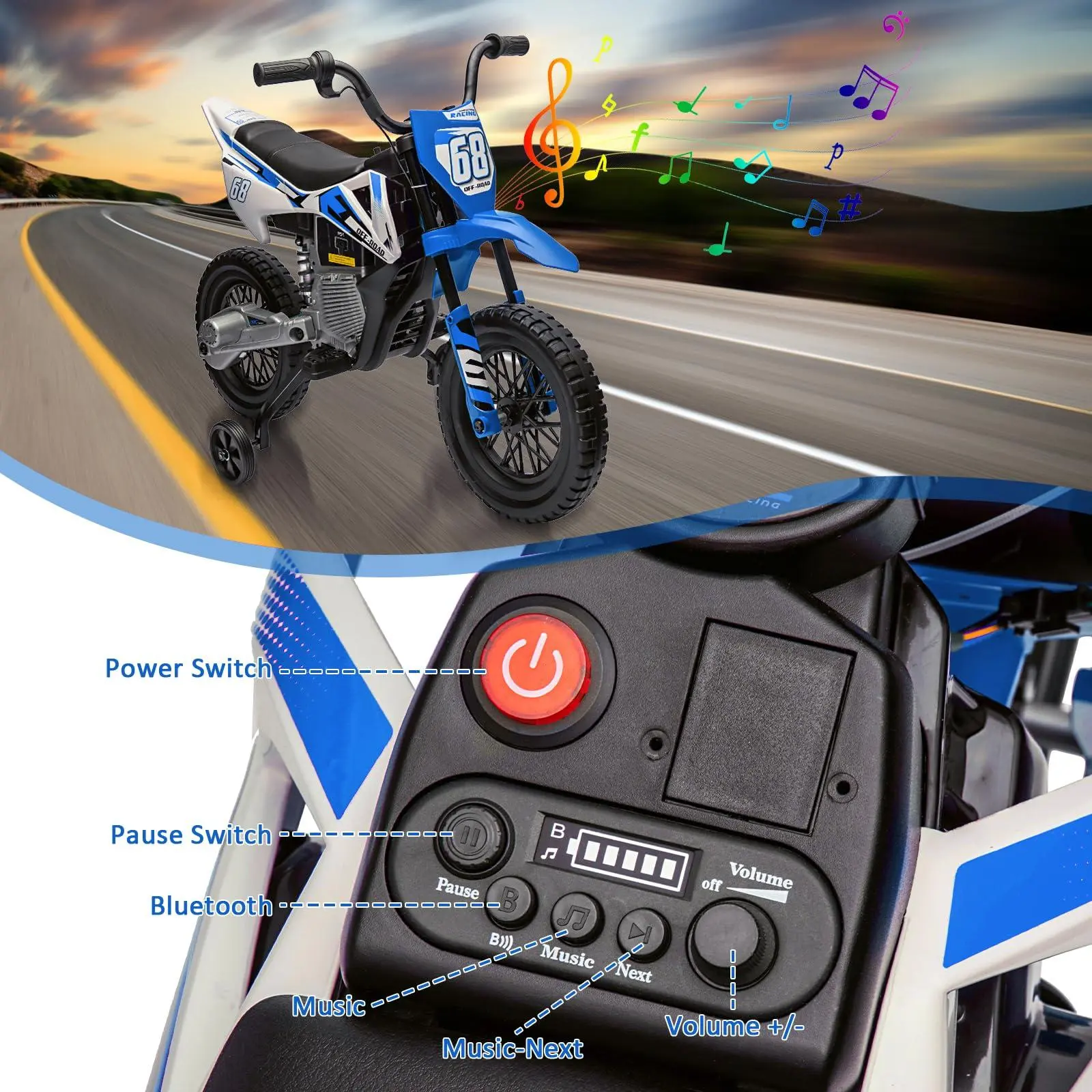 Curated visual reference: Fresh Look at 12V Kids Motorcycle Electric Motorcycle For Kids With Safety Assist
