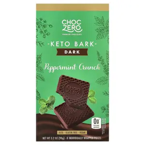 ChocZero Keto Bark, Dark Chocolate, Peppermint Crunch, 8 Mini Bars, 3.2 oz (90 g)