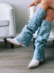Thea - Denim Fold Over Slit Jean Boots