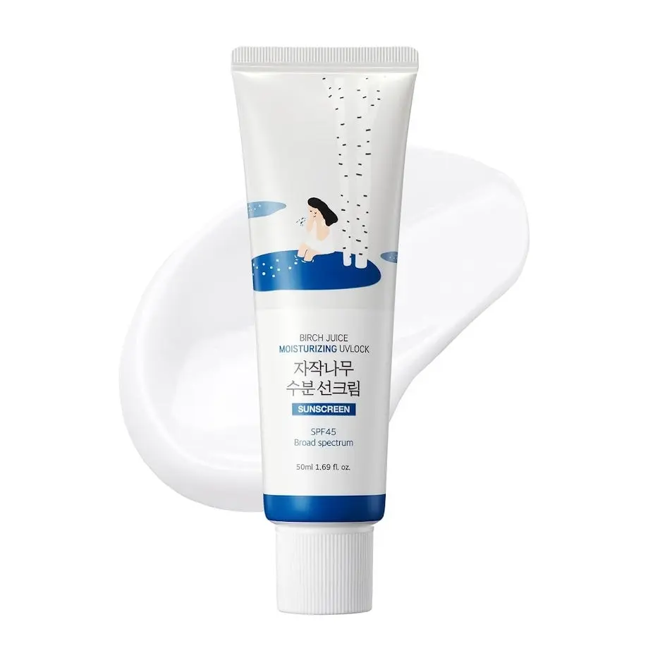 Round Lab Birch Sap Facial Sunscreen SPF45 - Gentle 1.69 fl oz Korean Sun Shield, Hydrating Daily Moisturizer for Sensitive Skin, Sunscreen Everyday, Daily Use, Makeup-Smooth Base, Acne-Prone Skin, Adults, Face/Eye Final Step, Birch Juice