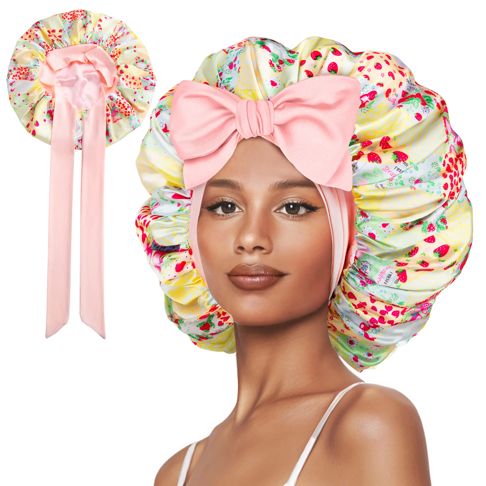 SeSe Code Satin Bonnet for Sleeping Double Layer Hair Bonnet with Elastic Tie Band for Curly Hair Night Bonnet Haircare