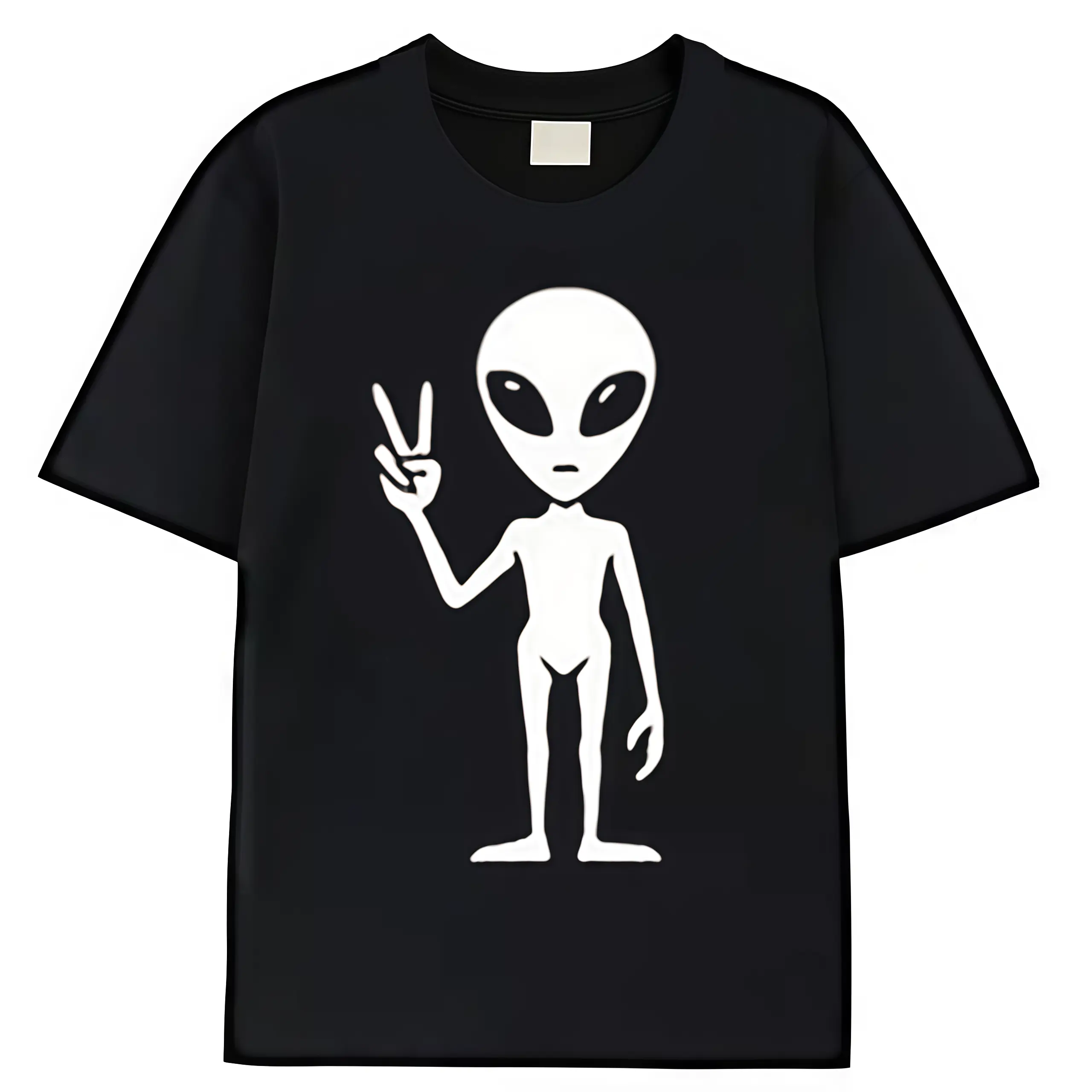 Men's Alien Graphic T-Shirt - Menswear Tops, Soft Casual Short Sleeve Round Neck, Extraterrestrial Back Print, Moisture-Wicking Comfort Fit for Gym Wear, Loveable Design
