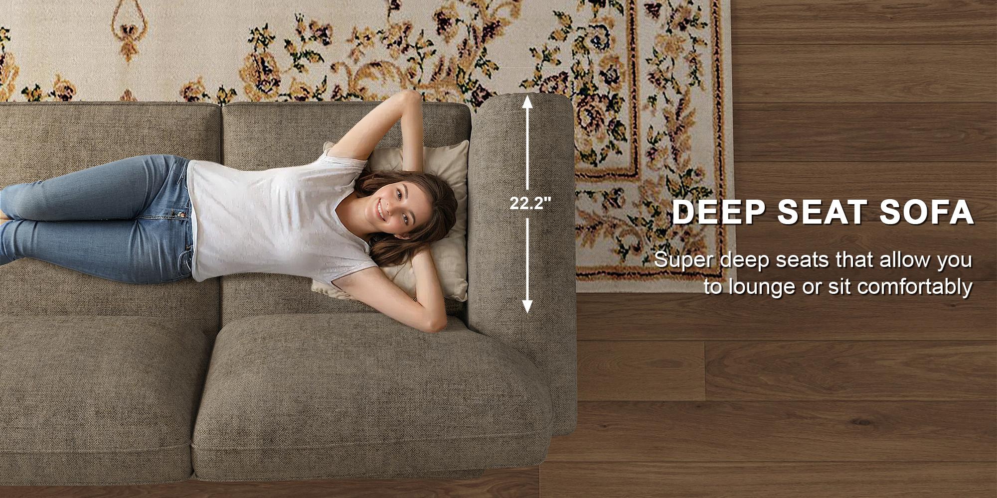 【SPOTLIGHT DAY】ONBRILL 90 Inch Nailhead Trim Couch for Living Room, 23 Inch Deep Seat Rolled Arm Sofa, Comfy Upholstered 3 Seater Chenille Couch w/Wooden Leg, Large Traditional Sofa for Farmhouse