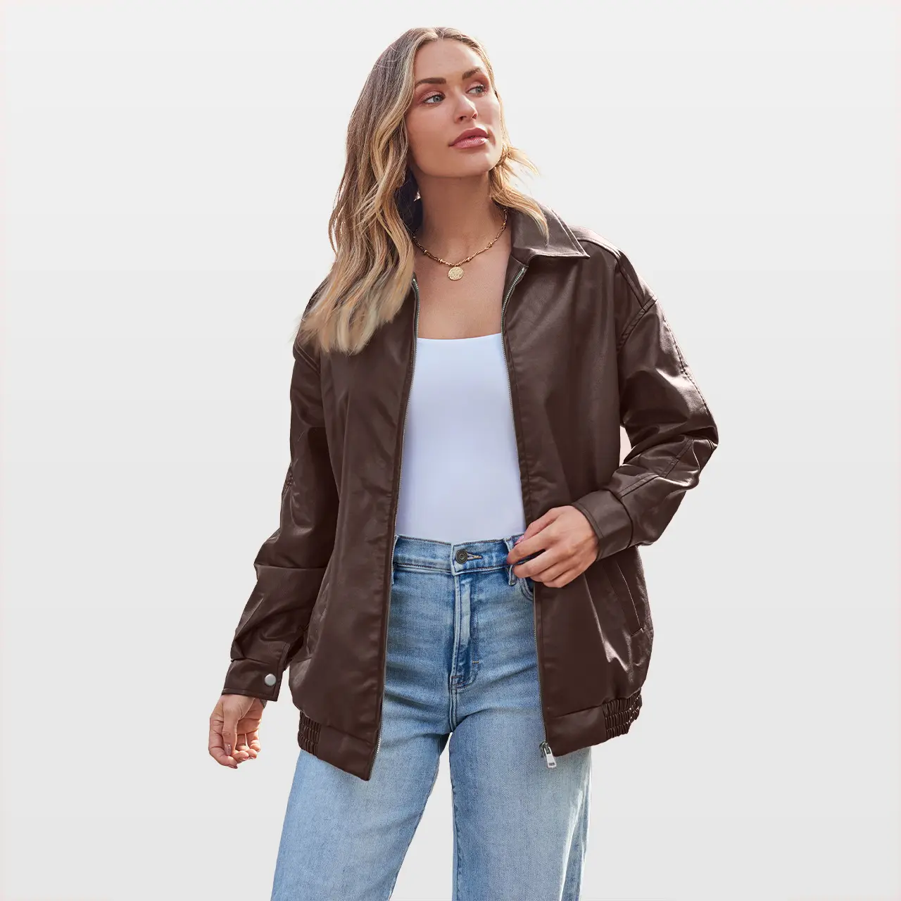 (New)Womens Oversized Leather Jackets Faux Suede Fall Fashion Motorcycle Coats Winter Outfits Clothes
