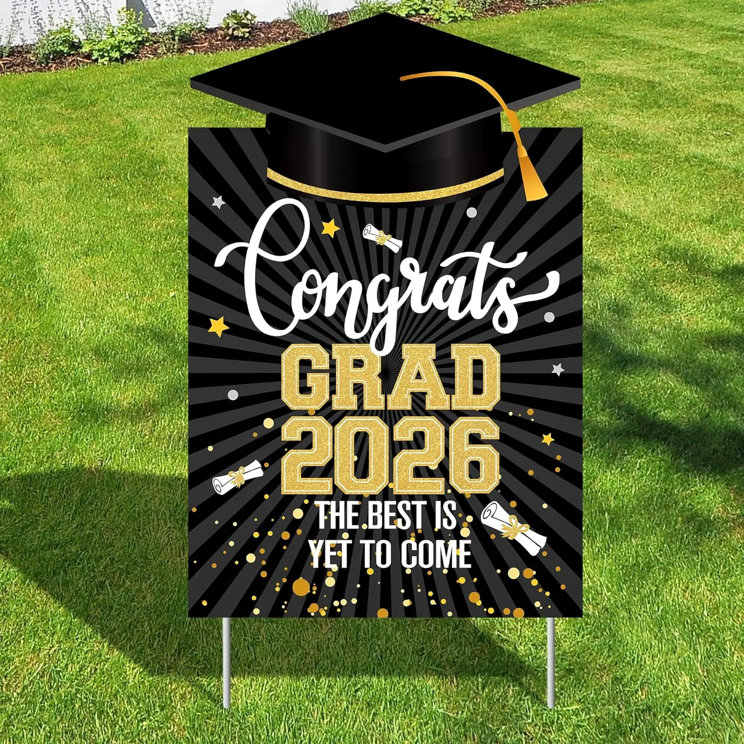 Graduation Decorations 2026 | Graduation Yard Signs Class Of 2026-16x10 Inches | Black And  Congrats Grad Yard Sign | Graduation Lawn Signs for Black And ,Congrats Grad Decorations,