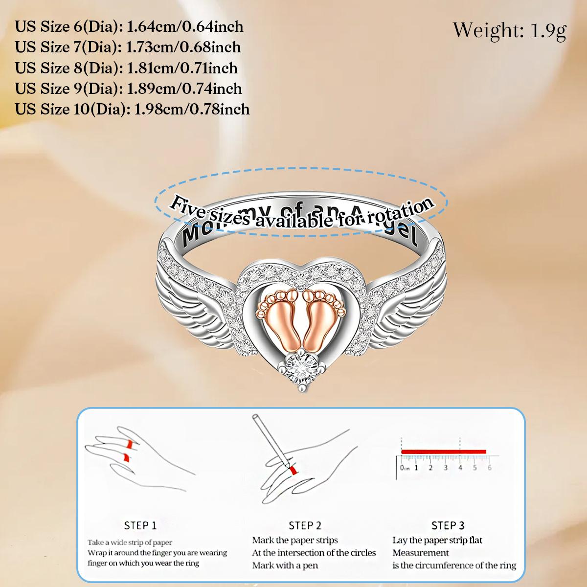 Two-Tone Baby Feet - Angel Wings  Heart Ring "Mommy Of An Angel"- Vintage Elegant Style - Mother's Day Jewelry Gifts For Women  Special Occasions