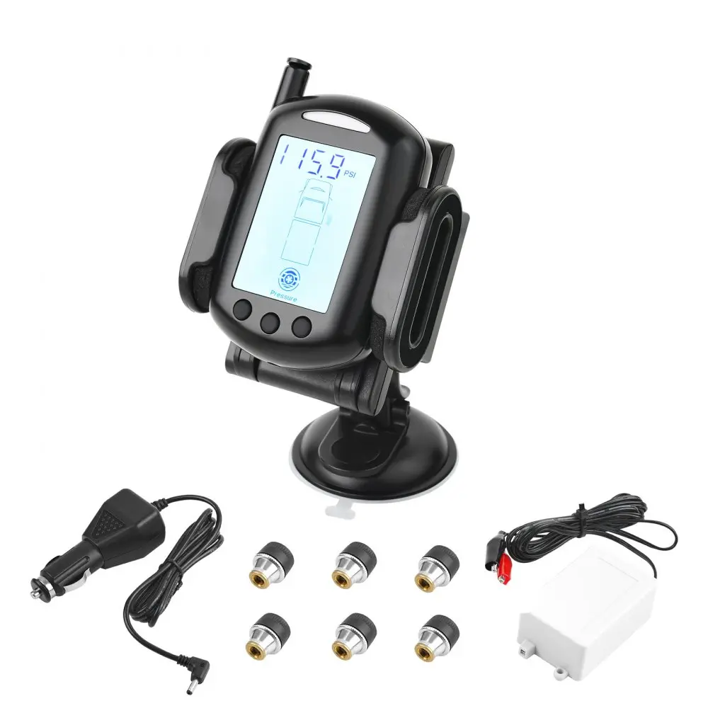 【Summerfinds】VEVOR Vehicle Tire Pressure Monitoring System - RV Accessory, 6 Brass Stem Sensors, Rechargeable Battery, Waterproof, Real-Time +/-0.3 Bar/0-199 PSI/0-16 Bar Precision, DC Power, 7 Abnormal Alert Types, Car Tire Sensor