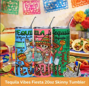 Tequila Vibes Fiesta 20oz Skinny Tumbler with Bottles Ice Topper