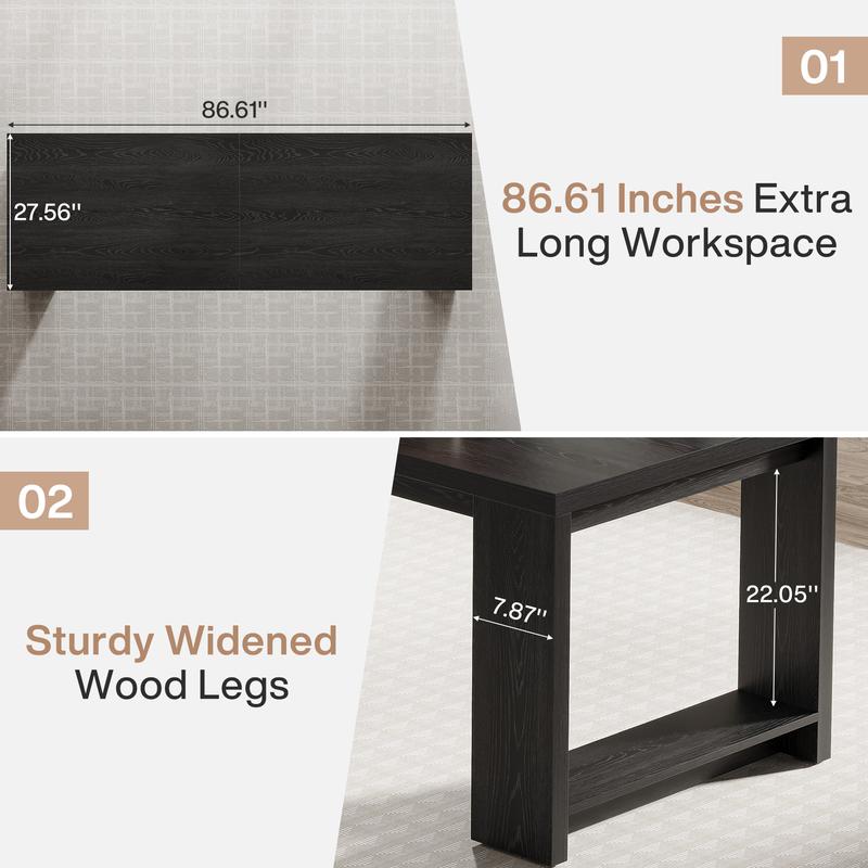 LITTLE TREE 86.61-Inch Dining Table for 6-8 People, Modern Narrow Long Kitchen Table with Pedestal Base, Farmhouse Extra Long Rectangular Dining Room Furniture, 27.56 x 86.61 x 29.53 Inches, Black