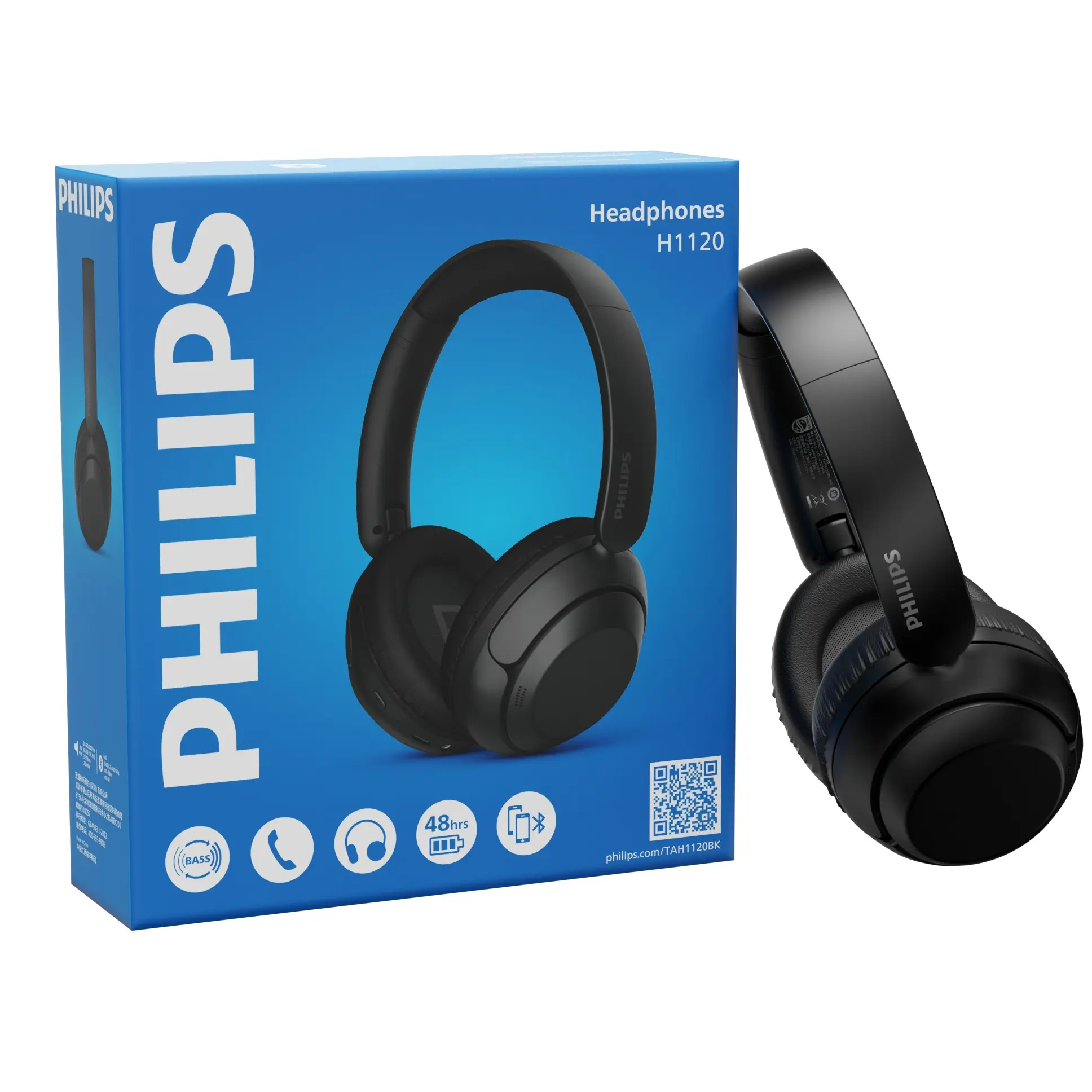Philips TAH1120 Foldable Over-Ear Bluetooth 6.0 Electronic Headphones - AI Calling Noise Canceling, Stereo Surround Sound, Dual Device Connection, 48H Playtime, for Games, with Charging Memory Cable,back to school,back to school haul