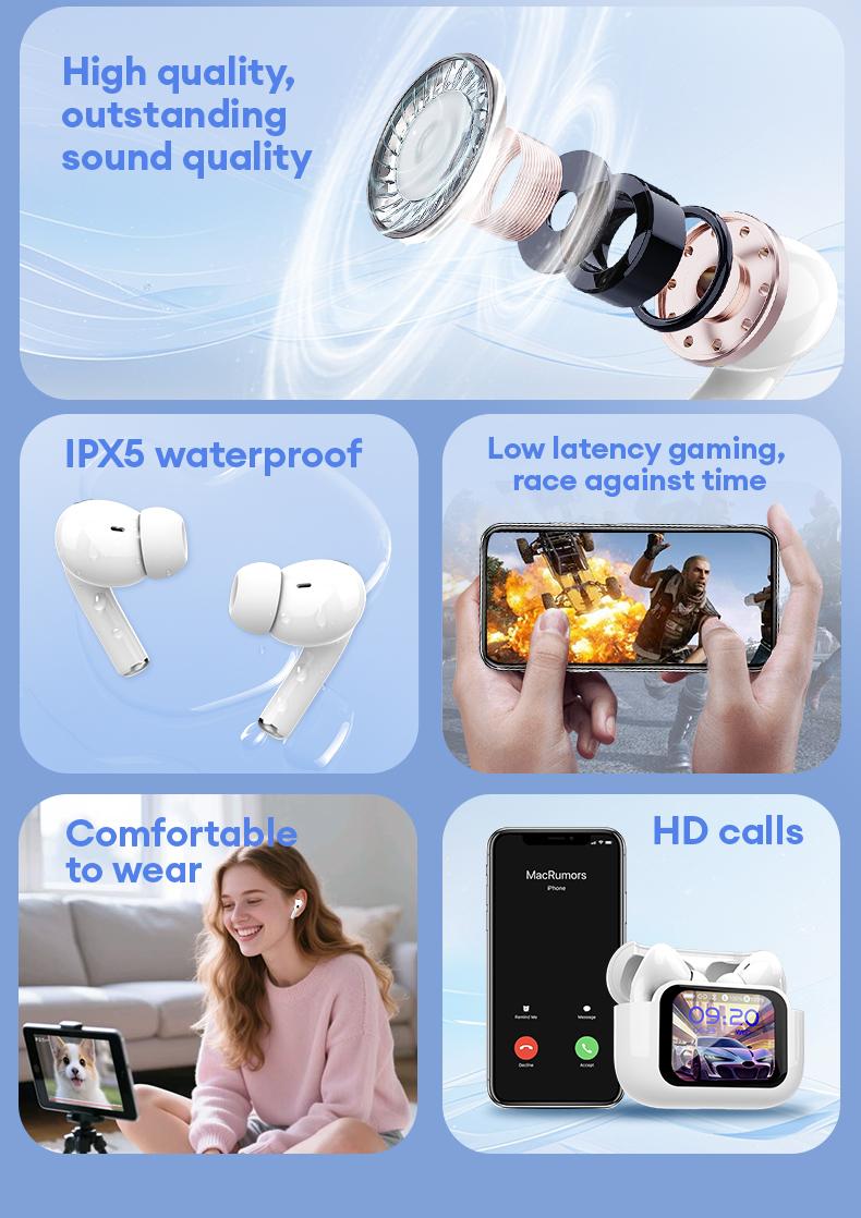 MGALL Y49 Multifunctional Wireless Headphones Supports 169 Language Translation, with 2025 Bluetooth 6.0, Colorful LCD Smart Touch Screen, Personalized Screensaver, Hi-Fi Sound, IPX5 Waterproof, Ideal for Office, Study, Sport & Calls