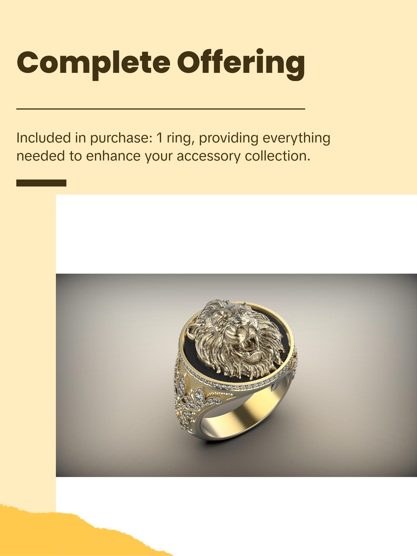 925 Sterling Silver Anillo Lion Head Gold Plated Men's Ring