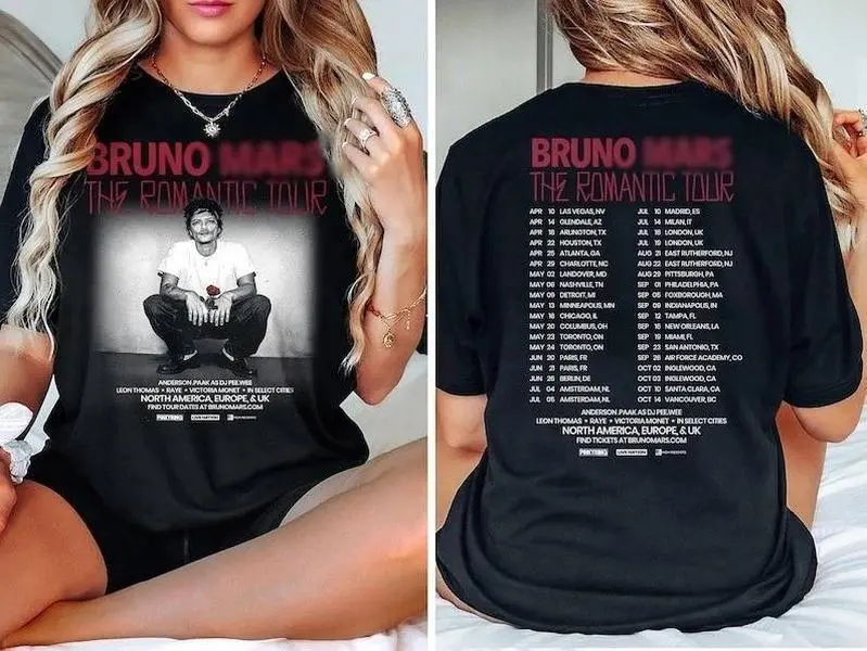 Bruno The Romantic Tour T-shirt 2026 | Tour Dates In the Back | Two Sided T-Shirt | Mars Original Design