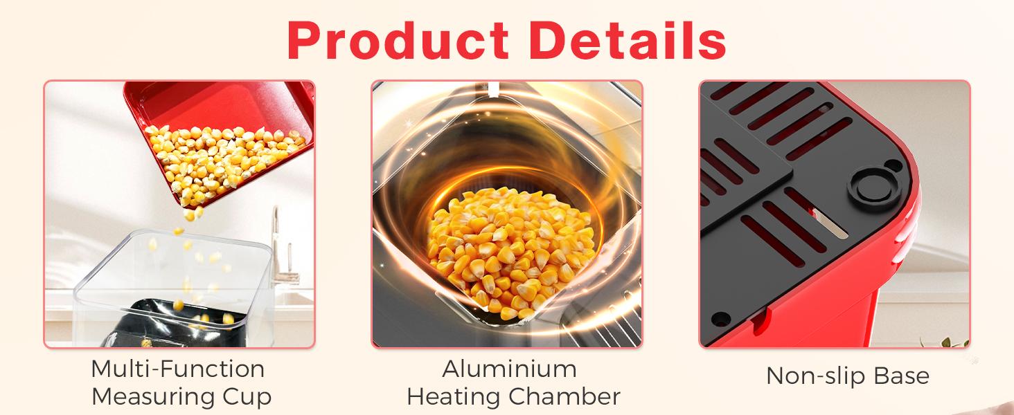 OSTBA Mini Retro Oil-Free Popcorn Maker, 1200W Hot Air Popper Machine, 12 Cups Electric Popcorn Popper with Butter Tray, One-Button Control, Compact Popcorn Maker for Home & Gifts