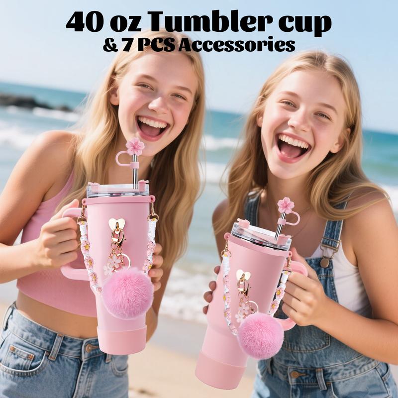 Stainless Steel Vacuum Insulated Glass Cup with Handle and Straw for Children's Gift Set, Keep Cold, Hot & Ice, Portable Drinkware - Mug, Tumbler, Water Bottles, Bottled, Flasks easter toy funny Tumbler Drinkware Tea Iced Tea girl gifts friendship