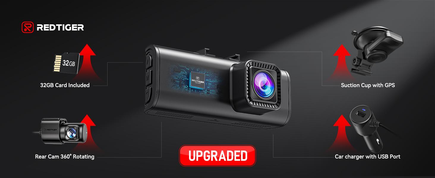 REDTIGER F7NP 4K Front Rear Dash Cam with Double-4 Fuses Free 32GB Card 3.16" IPS Screen Night Vision 170° Wide Angle WDR GPS DVR for Auto Vehicle Holiday Haul