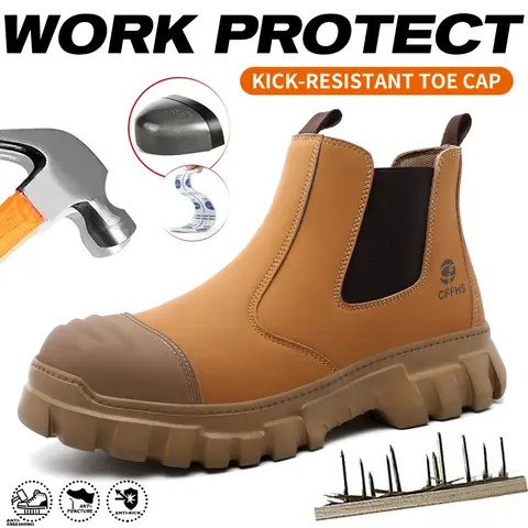 Men's Steel-Head Safety Shoes - Leather Upper, Chic Fabric, Slip-Resistant, Puncture-Proof, Casual All-Seasons Work Footwear for Demanding Work Floors (CN38/US6.5)