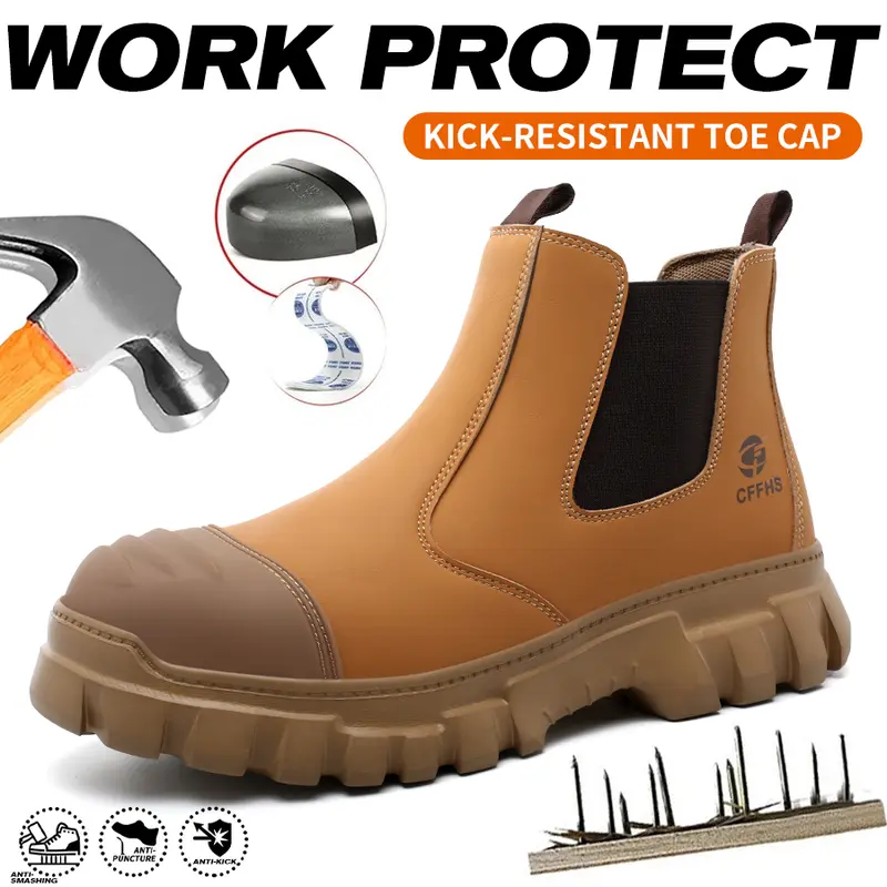 Men's Steel-Head Safety Shoes - Leather Upper, Chic Fabric, Slip-Resistant, Puncture-Proof, Casual All-Seasons Work Footwear for Demanding Work Floors (CN38/US6.5)