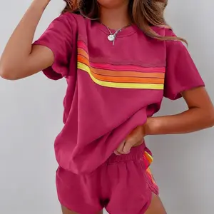 Marena Elevate Your Style with Our Chic Color-Block Shorts Set In Blue, Pink, Or Light Brown, Skin-Friendly Fabric