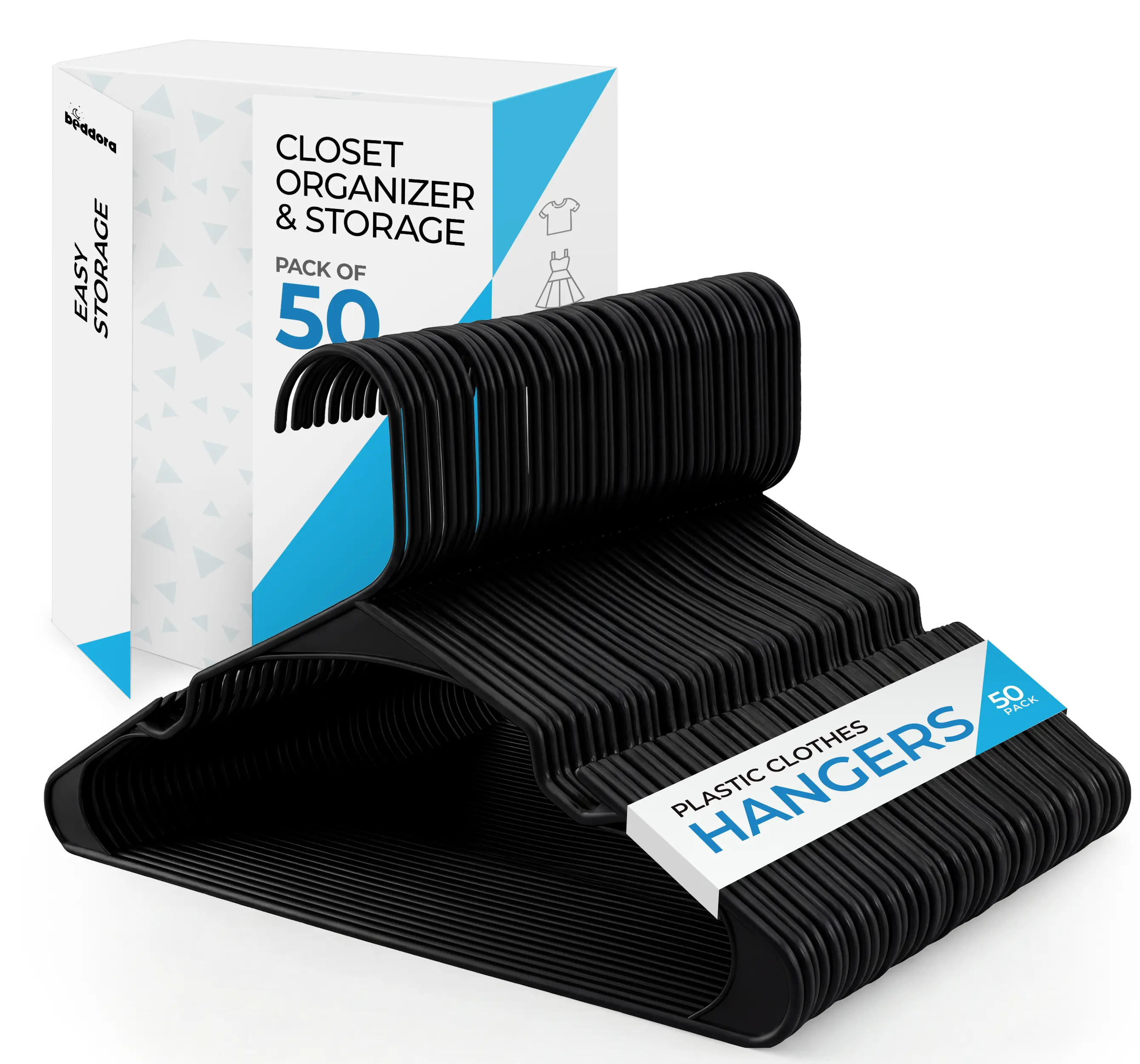 Beddora Space-Saving Slim Plastic Hangers – Non-Slip Closet Organizer (20/50 Pack) Beddora Space-Saving Slim Plastic Hangers – Non-Slip Closet Organizer (20/50 Pack)