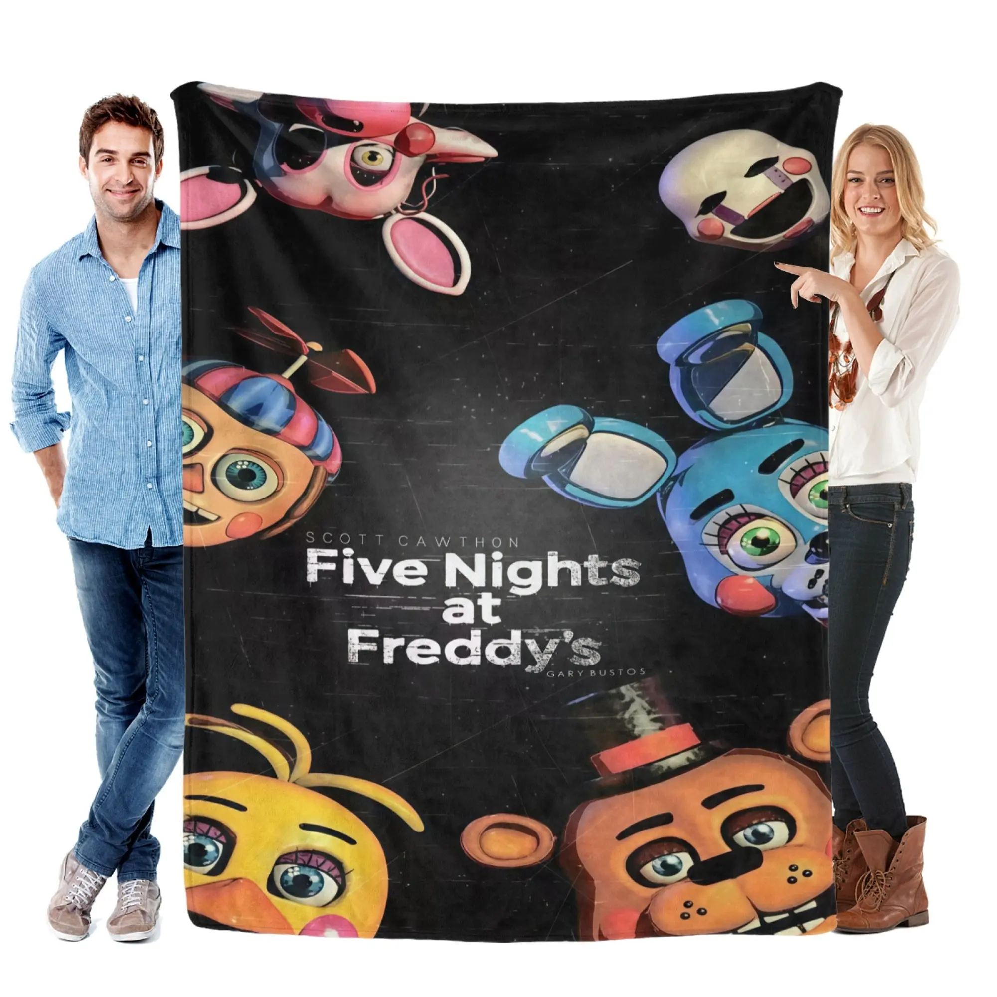 Five Nights at Freddy’s Flannel Fleece Throw Blanket, Classic Game Animatronic Characters All Over Print Soft Lightweight Plush Blanket, Warm Cozy Sofa Bed Cover Halloween Decor Gift for FNAF Game Fans Teens Kids Boys Girls Bedroom Decor