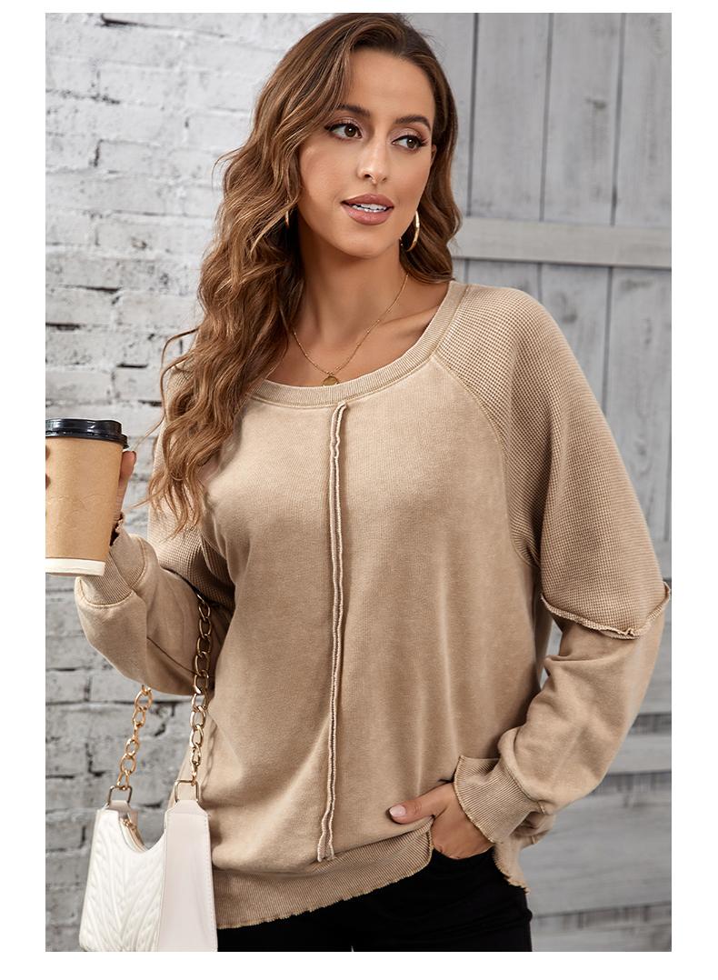 Shewin 2026 Spring Cozy Distressed Waffle Knit Sweatshirt Women’s Long Sleeve Pullover Soft Layering for Casual Daily Leisure Looks Ultra-soft Lightweight & Breathable Tie-Dye Fabric - Womenswear SpringStatements Shewin 2026 Spring Cozy Distressed Waffle Knit Sweatshirt Women’s Long Sleeve Pullover Soft Layering for Casual Daily Leisure Looks Ultra-soft Lightweight & Breathable Tie-Dye Fabric - Womenswear SpringStatements