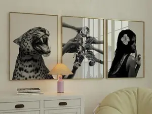 Stockholm Style Gallery Wall Set, Black and White Bundle Set of 3 – Fashion Wall Art, Leopard, Woman Portrait, Aesthetic Y2K Apartment Print