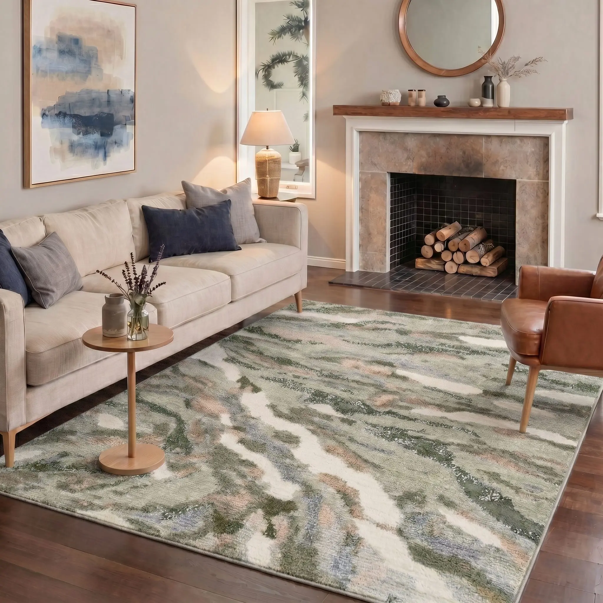 【Back To School】GENIMO Washable Area Rug Soft Non Slip Pet Friendly Floor Carpet for Living Room Bedroom Kitchen Hallway Home Decor Hallway Decor,ARA2795-TEAL FERN