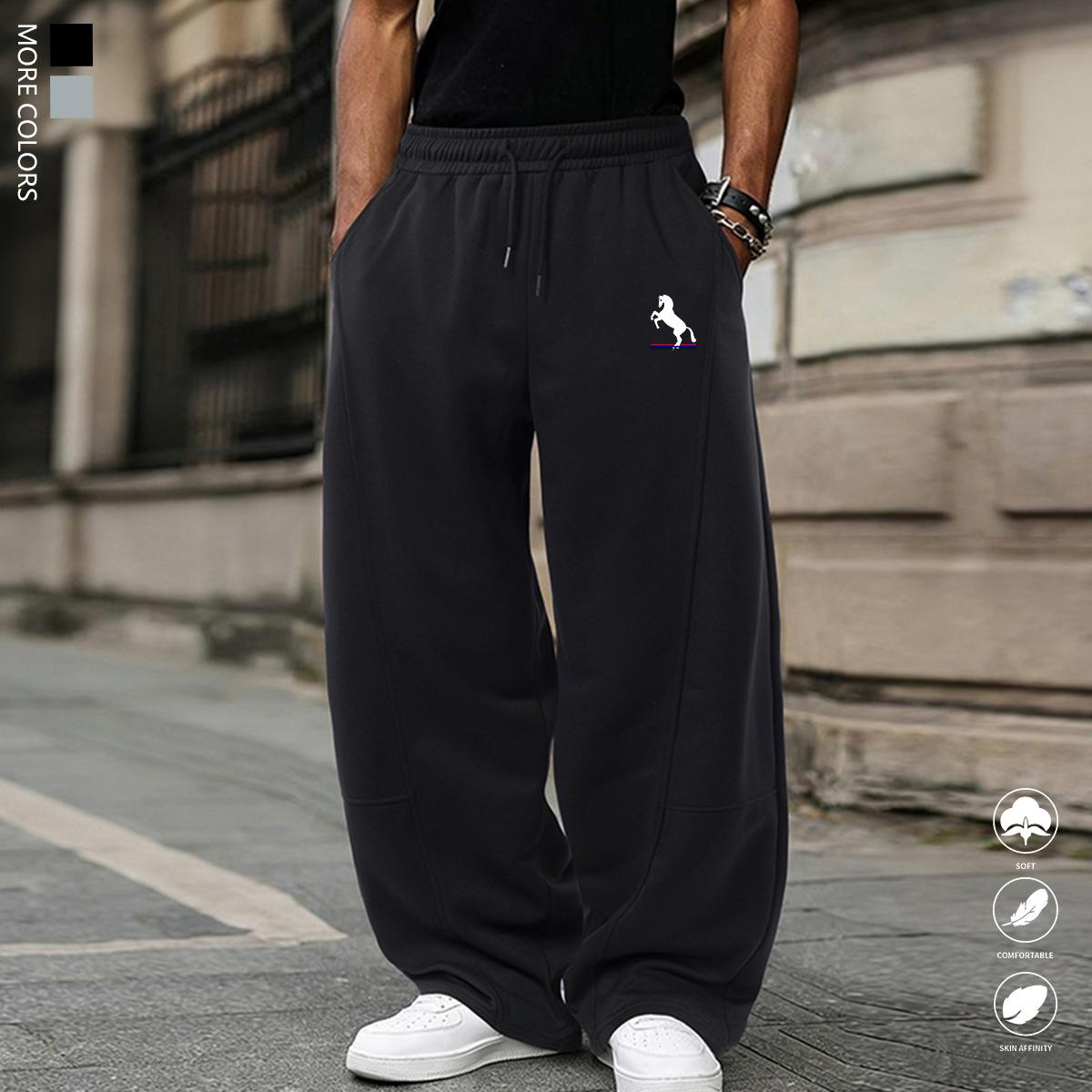 Four seasons sports style loose casual knitted trousers, drawstring waist design, a variety of colors, men's sports pants solid color daily bottoms, suitable for gifts for outdoor activities